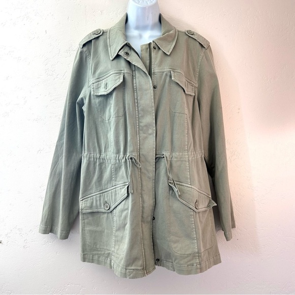 Torrid Twill Lace-Up Back Anorak Utility Jacket Women's 2 / 2X in Green Gray - Picture 2 of 10